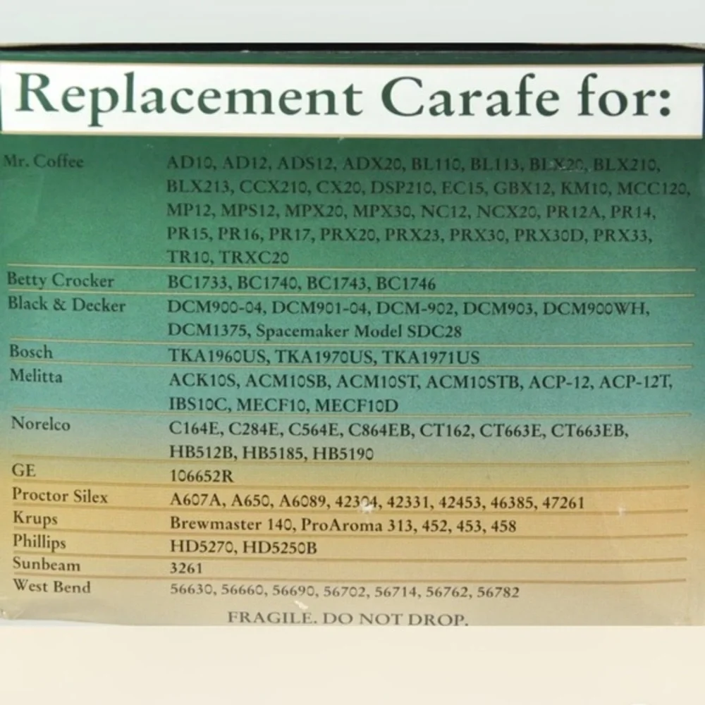 Brew Rite universal replacement carafe for most 10-12‎ cup coffeemakers